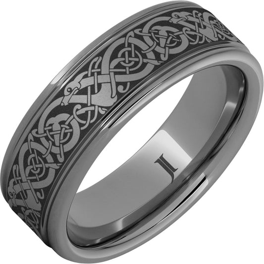 8mm Tungsten Men’s Wedding Band – Viking Engraving, Size 10