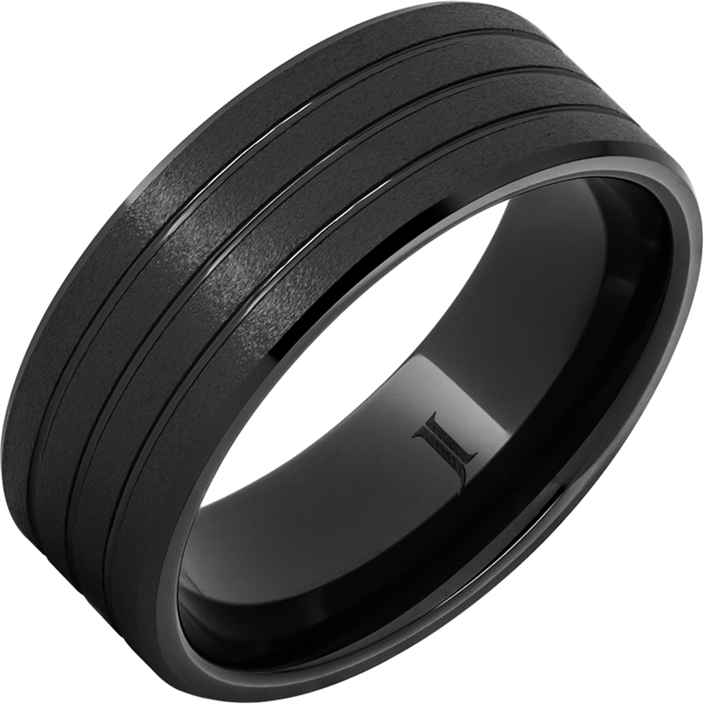 8MM Black Ceramic Bevel Wedding Band – Sleek & Durable