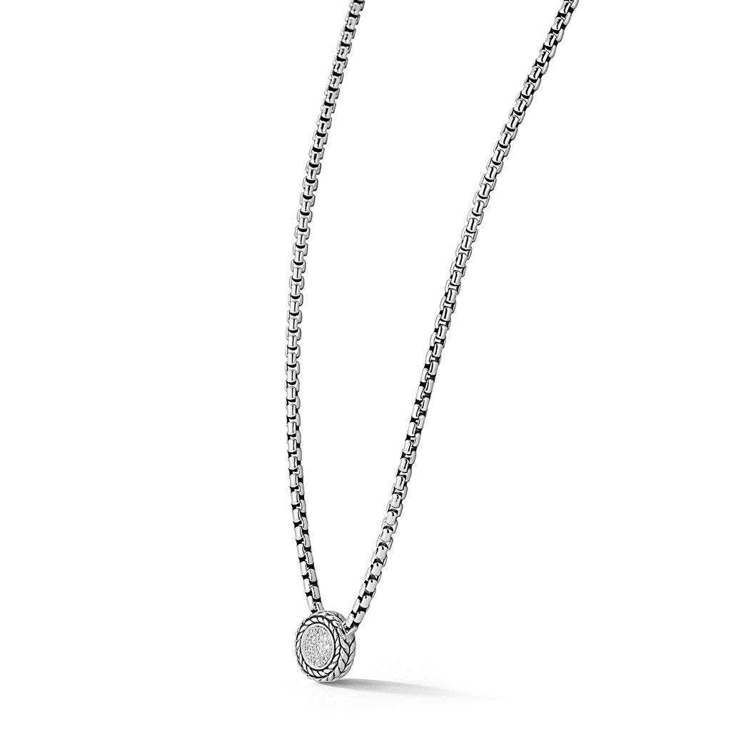 JAI Sterling Silver Diamond Hammered Disk 3.7mm Bo | Silver Necklaces