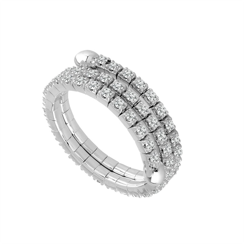 14K White Gold 1CTW Flexi Ring with All Round Brilliant Cut Diamonds in 4 Prong Set