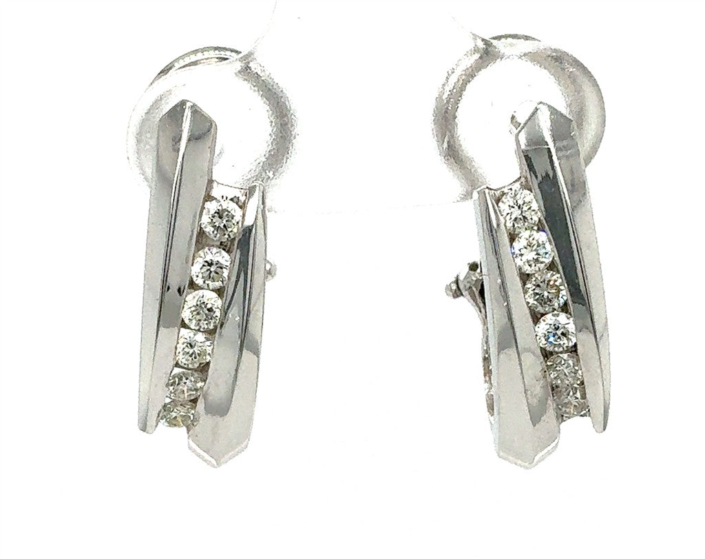 18K White Gold Diamond Hoop Earrings with Omega Backs