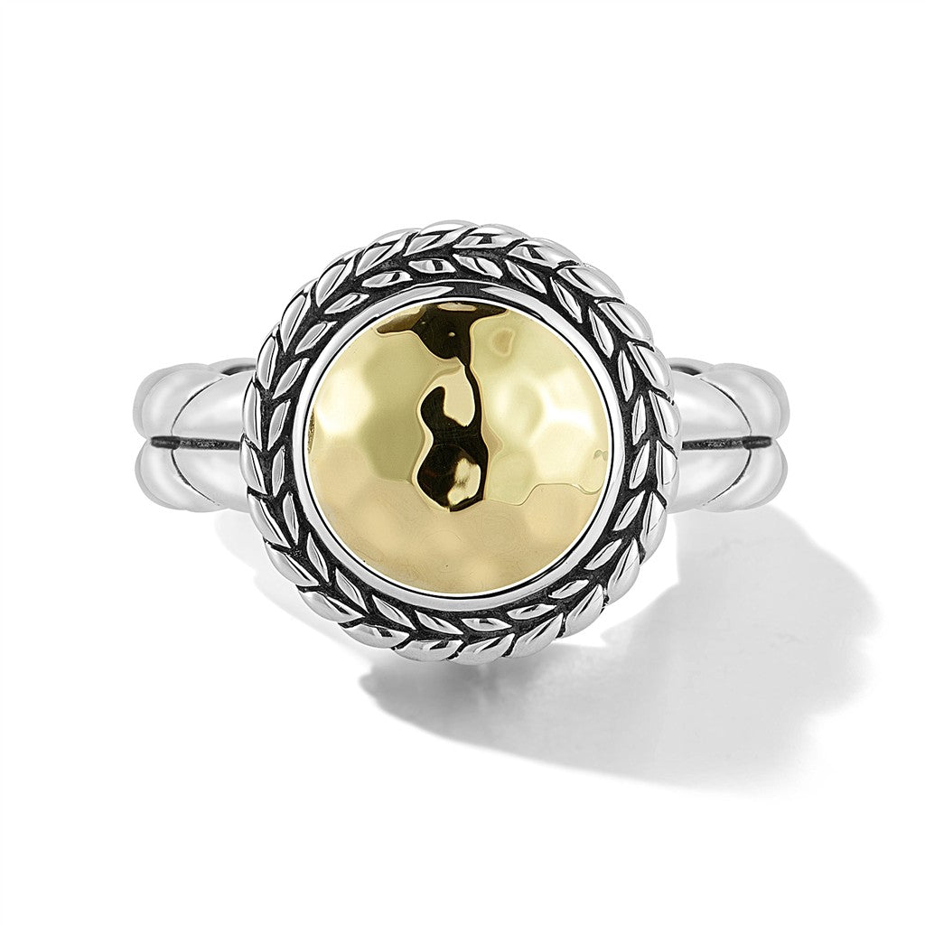 JAI Sterling Silver & 14K Gold Hammered Disk Ring | Silver Rings