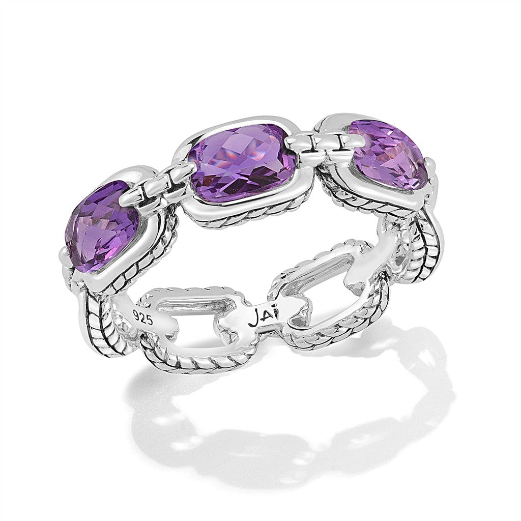 JAI Sterling Silver Statement Link & Multi Gemston | Silver Rings