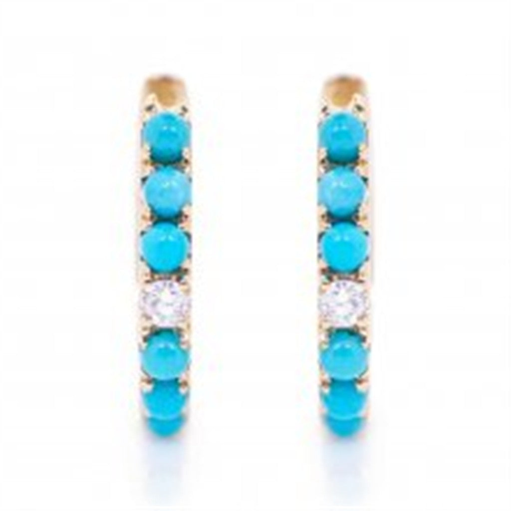 14K Yellow Gold Huggies with .23CT Turquoise and .03CT Diamond