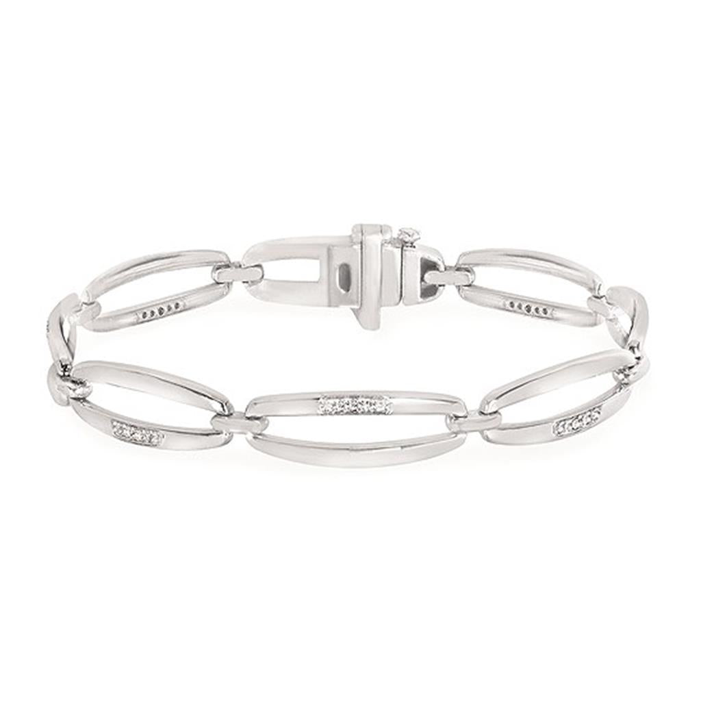 SS .25CTW Open Oval Link Bracelet – 40 Round Diamonds, 7.5"