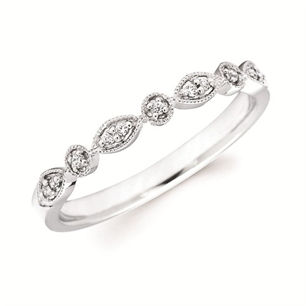 14KYG Teardrop & Round Diamond Stacking Band – .06CTW with Milgrain | Parker Jewelers Carlisle