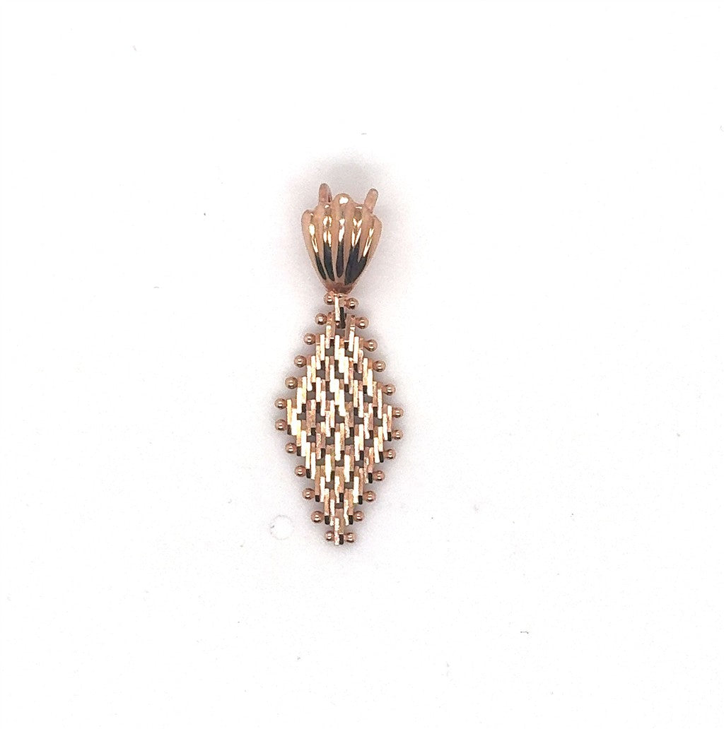 14K Yellow Gold Woven Diamond-Shaped Pendant with Scalloped Bail
