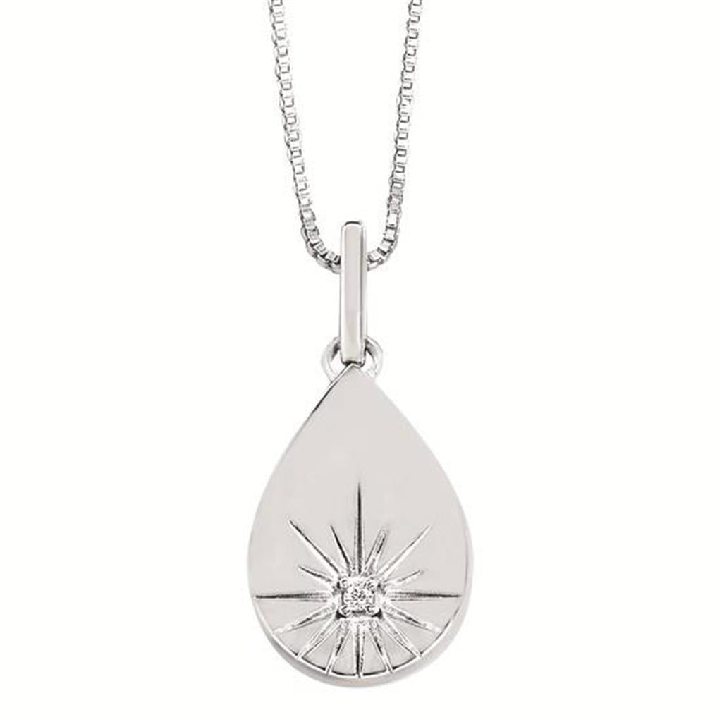 Diamond Teardrop Disc Pendant in Sterling Silver with 18" Chain
