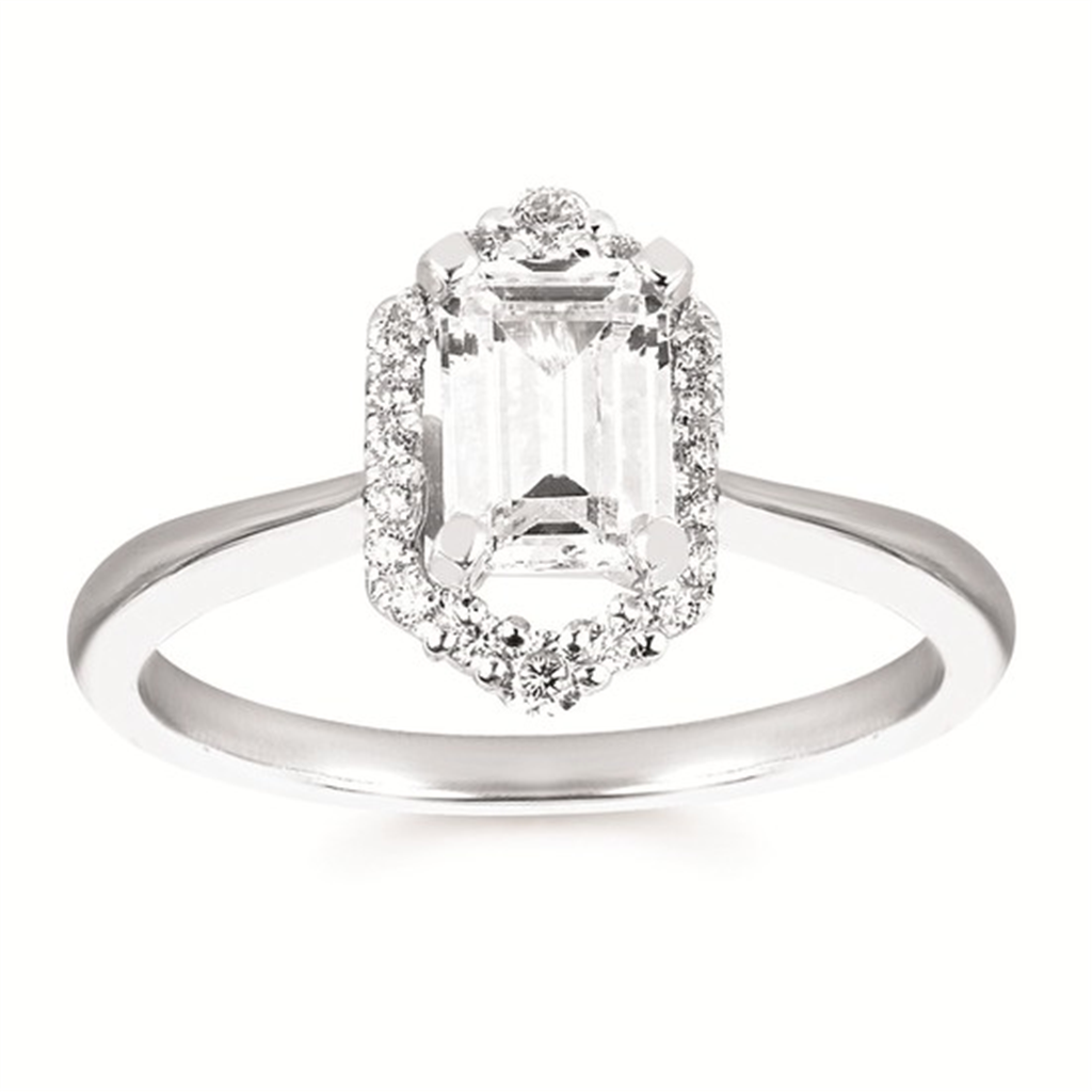 Forever Elegant® 1/6 Ctw. Diamond Semi Mount with 1 Ct. Emerald Cut Center Diamond in 14K Gold
