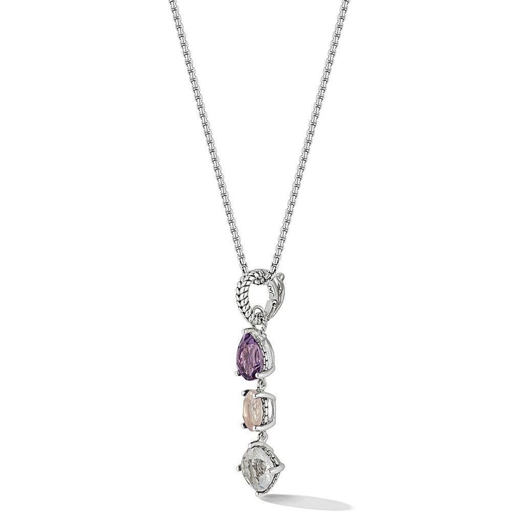 JAI Sterling Silver Multi Gemstone ICE Pendant wit | Silver Necklaces