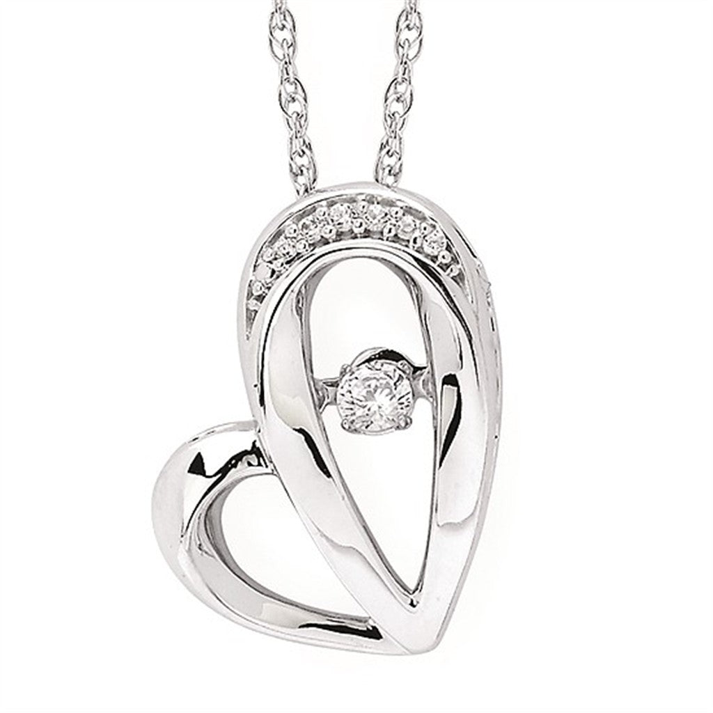 SS Shimmering Diamond Heart Pendant – .10CTW, 8 Round Diamonds, 18" Rope Chain