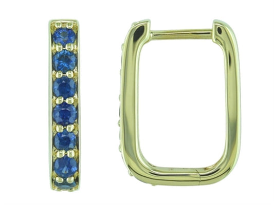 14K Yellow Gold Sapphire Hoop Earrings