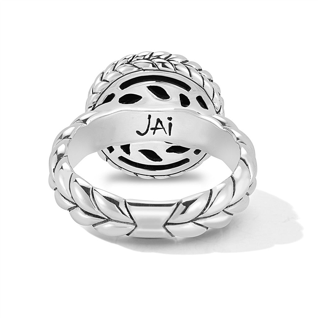 JAI Sterling Silver & 14K Gold Hammered Disk Ring | Silver Rings