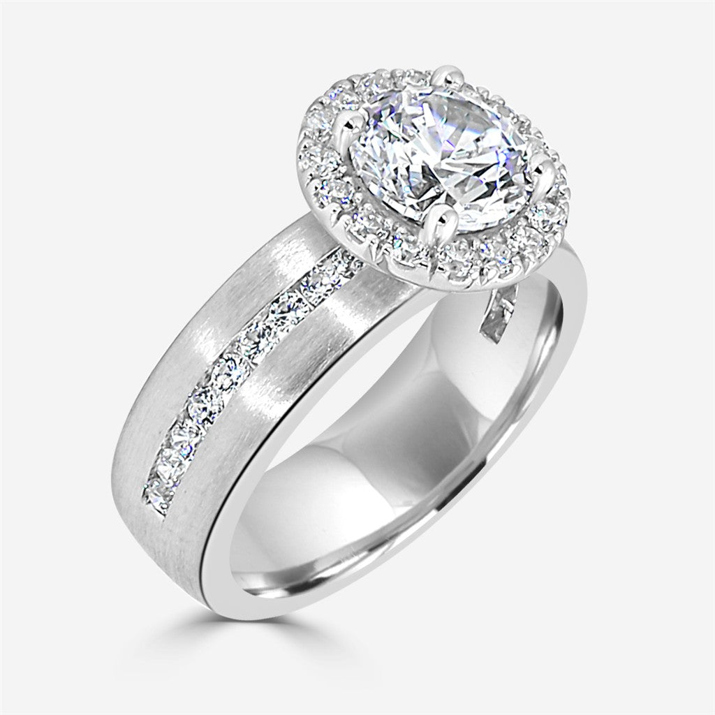 Halo with Wide Diamond Shank Engagement Ring Semi-Mount