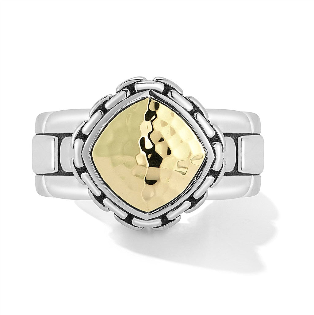 JAI Sterling Silver & 14K Gold Hammered with Box C | Silver Rings