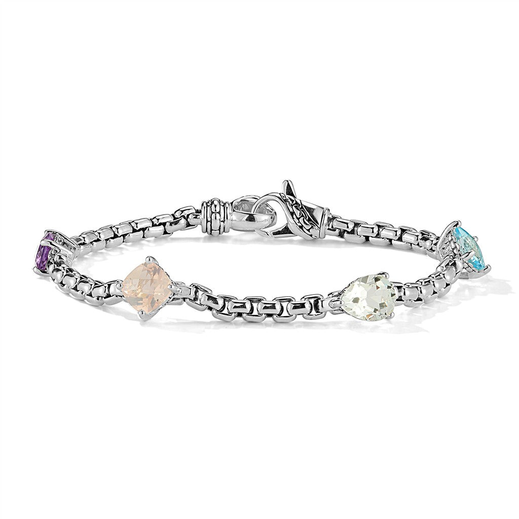 JAI Sterling Silver 4.0mm Box Chain Gemstone Brace | Silver Bracelets