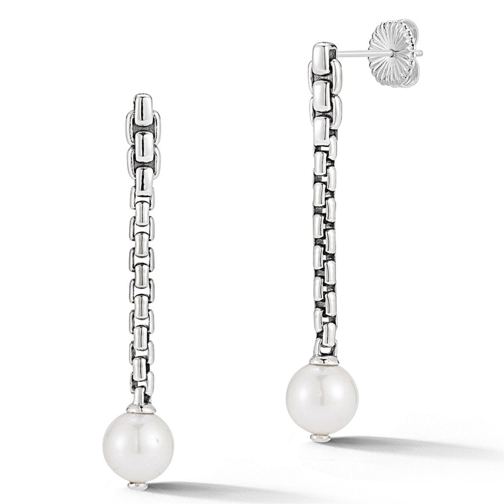 JAI Sterling Silver 1.5 Fresh Water Pearl Box Chai | Silver Earrings