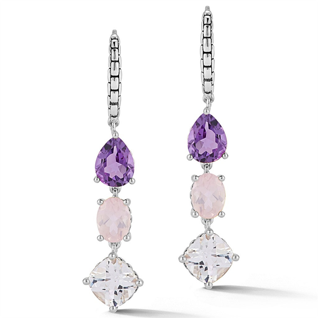 JAI Sterling Silver Multi Gemstone (Ice) Box Chain | Silver Earrings