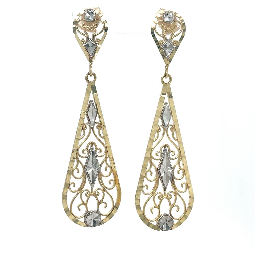 14K Yellow Gold Filigree Dangle Earrings 1970-1980s