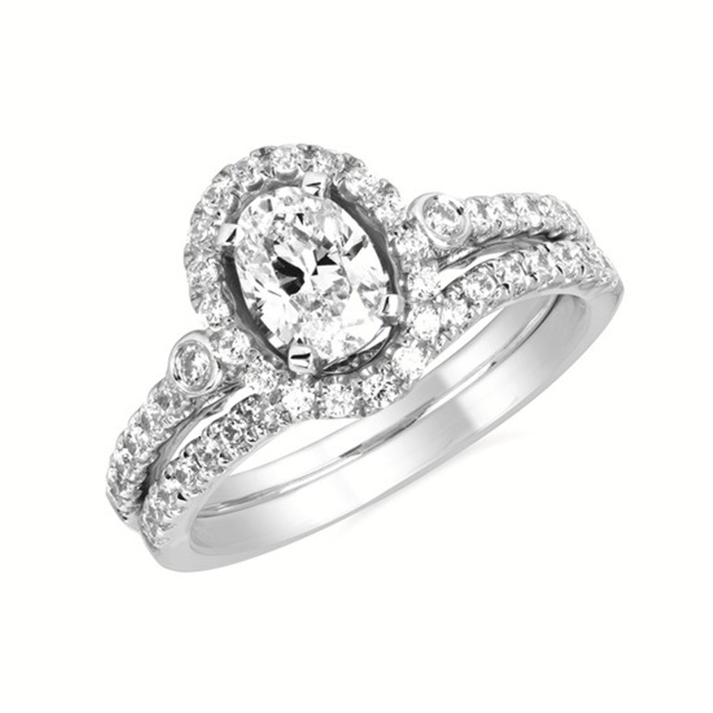 Forever Elegant® 1/3 Ctw. Diamond Semi Mount with 3/4 Ct. Oval Center Diamond in 14K Gold