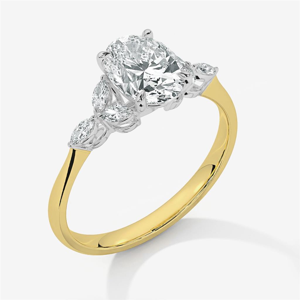 Floral Marquise Diamond Engagement Ring with 2mm Wide Shank Semi-Mount
