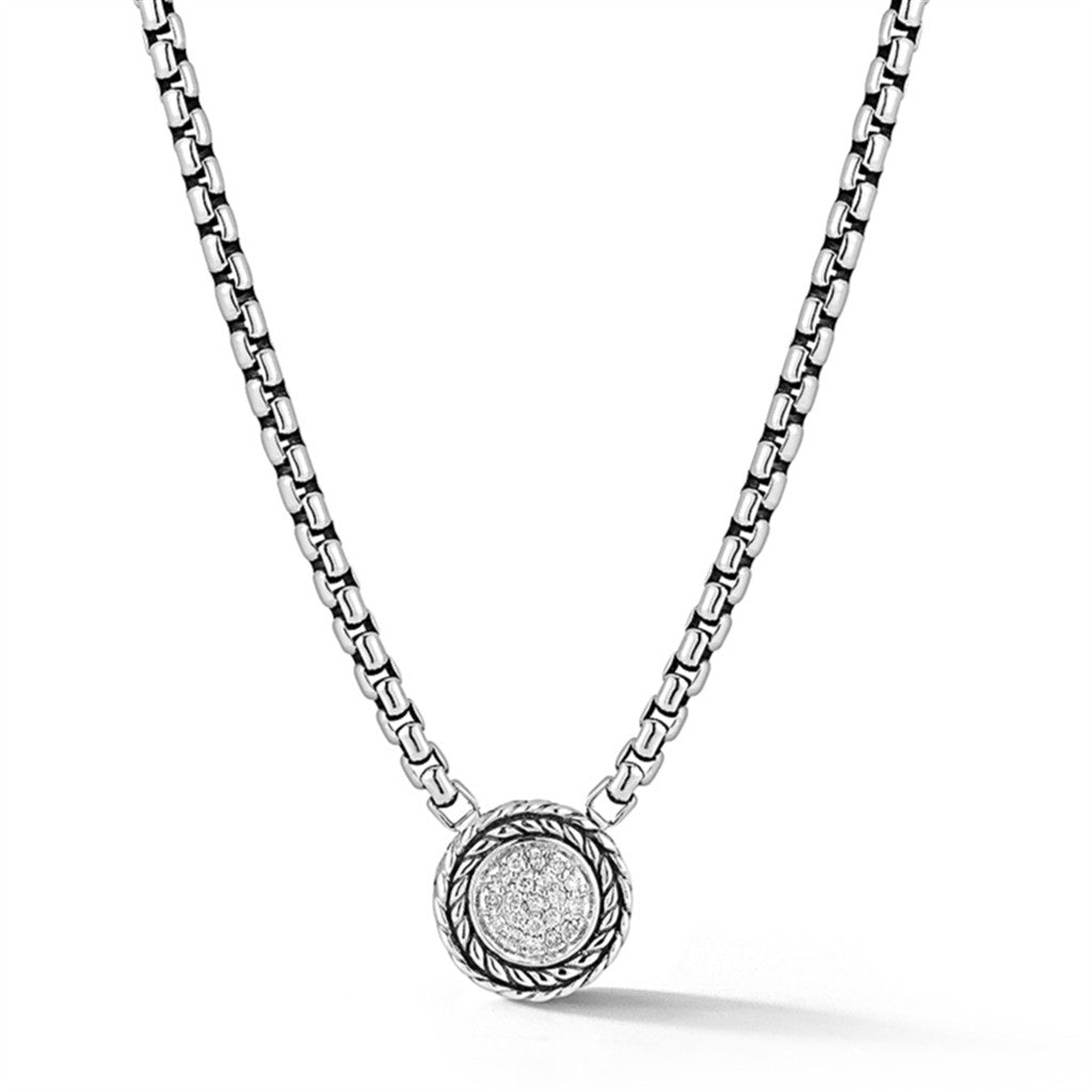 JAI Sterling Silver Diamond Hammered Disk 3.7mm Bo | Silver Necklaces