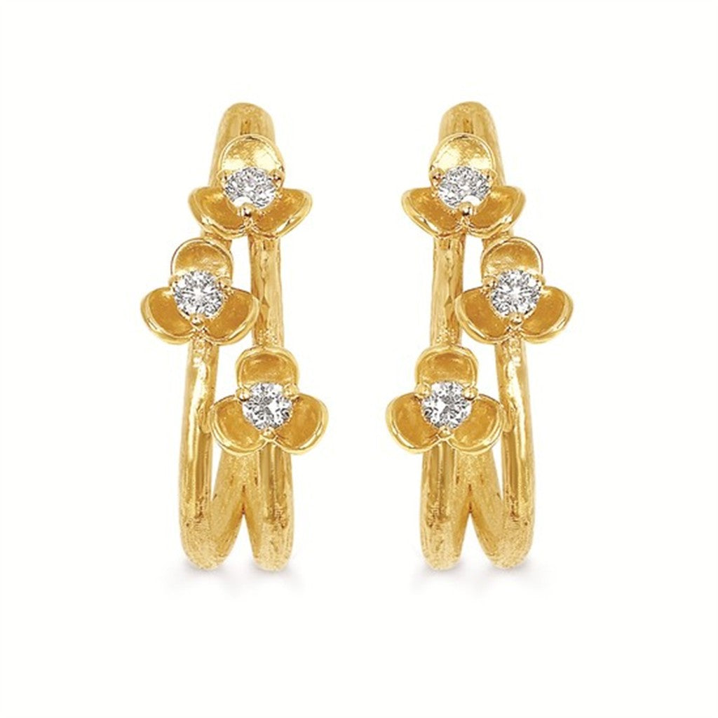 14K Yellow Gold Diamond Flower J-Hoop Earrings – .16CTW