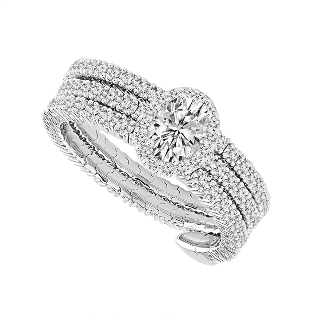 14K White Gold 1.50CTW Diamond Flexie Ring – Oval Center & Halo