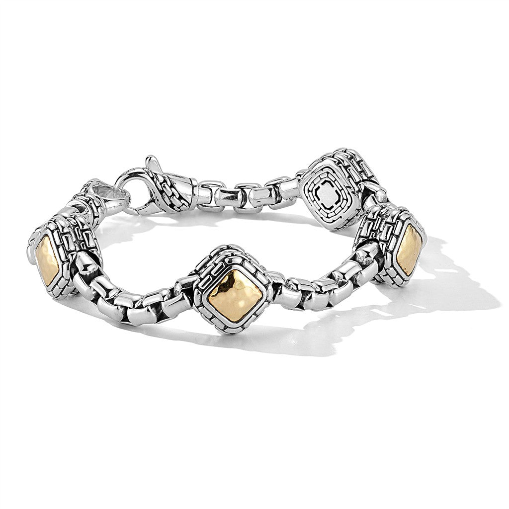 JAI Sterling Silver & 14K Gold 5.3mm Box Chain & S | Silver Bracelets