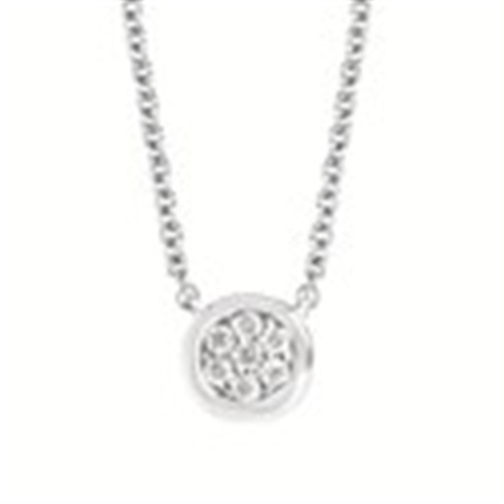 Sterling Silver .05CTW Round Diamond Cluster Pendant with 18" Rolo Chain