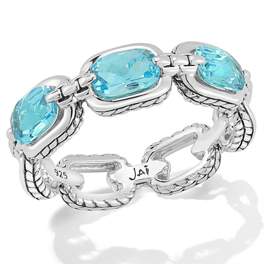 JAI Sterling Silver Statement Link & Multi Gemston | Silver Rings