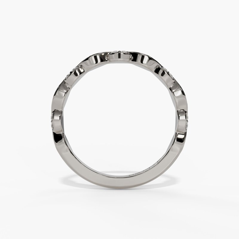 14K White Gold .11CTW Petite Diamond Wave Stackable Wedding Band