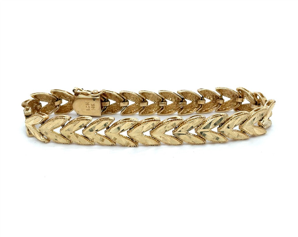 14K Yellow Gold Leaf Link Estate Bracelet – 7" Length, 14.3g