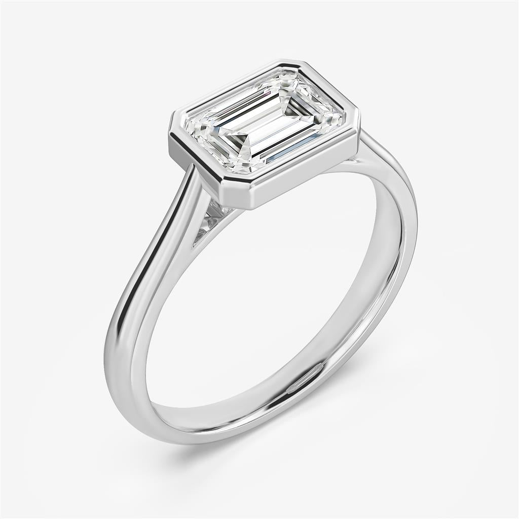 East West Bezel Set Emerald Cut Solitaire Semi-Mount Engagement Ring