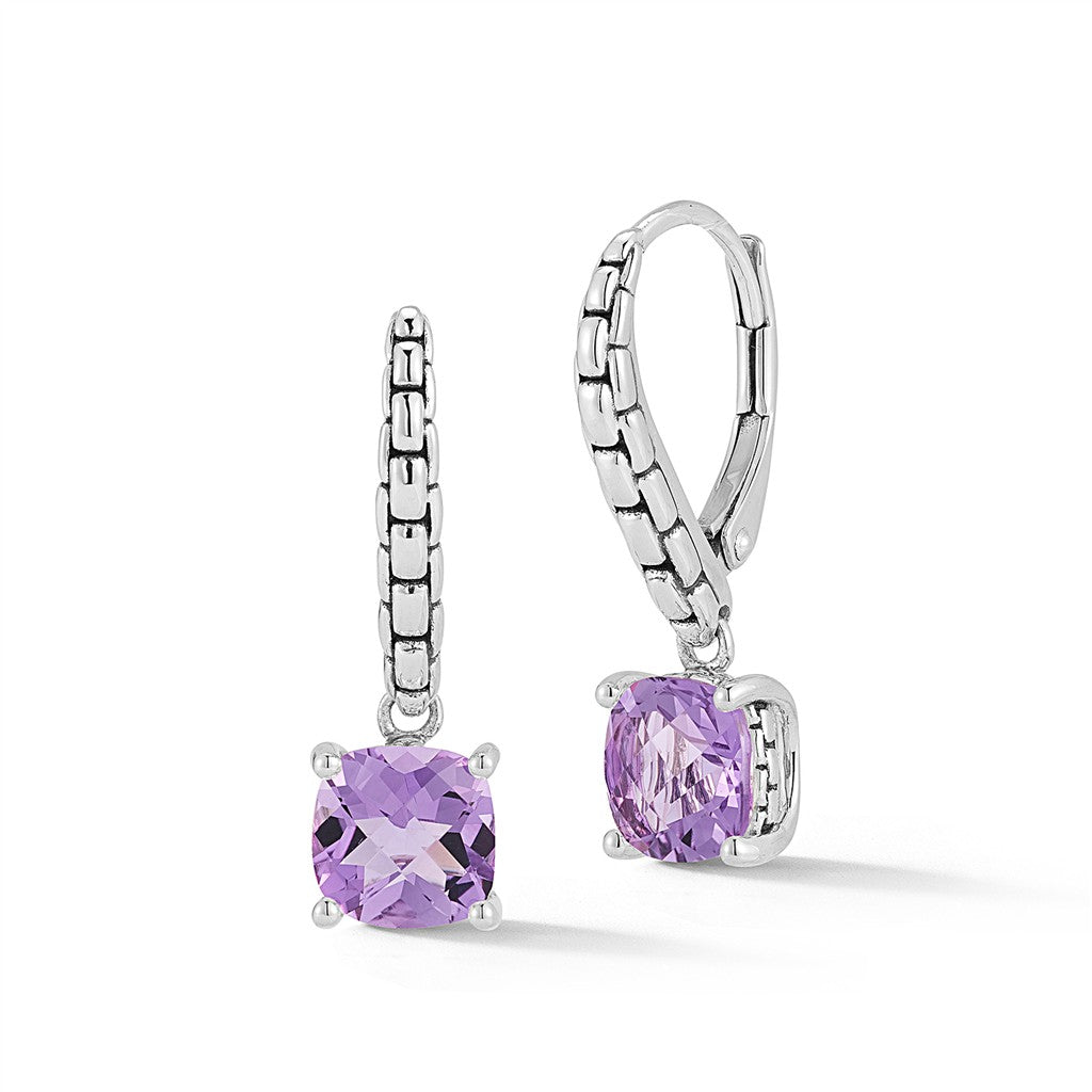 JAI Sterling Silver Box Chain Pattern Lever Back D | Silver Earrings