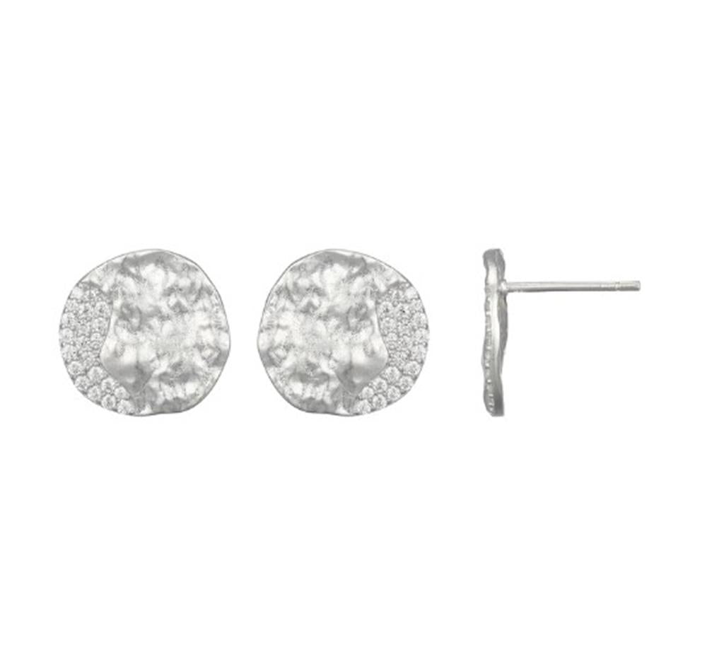 Sterling Silver ELLE "Galaxy" Rhodium-Plated White CZ Post Earrings