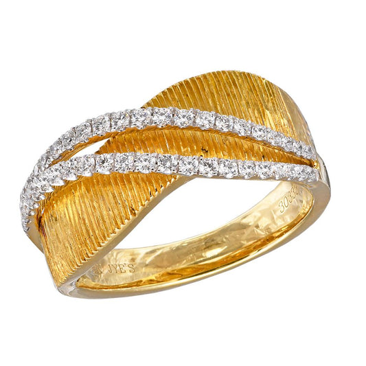 18K Two-Tone Diamond Band – Hand-Etched Elegance