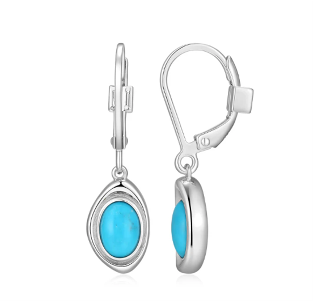 ELLE Oasis Azure Turquoise Leverback Drop Earrings – Rhodium-Plated Sterling Silver