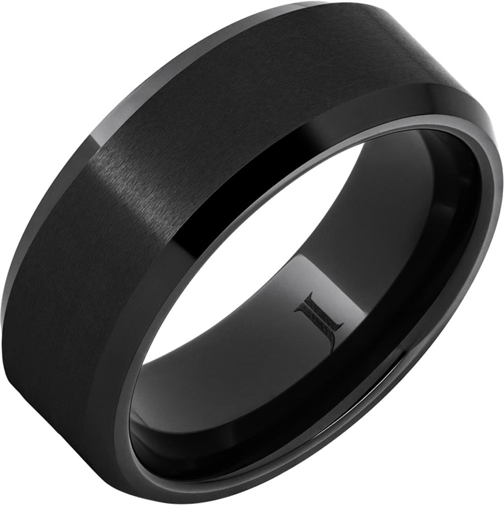 8MM Black Diamond Ceramic Central Park Ring | Satin Finish