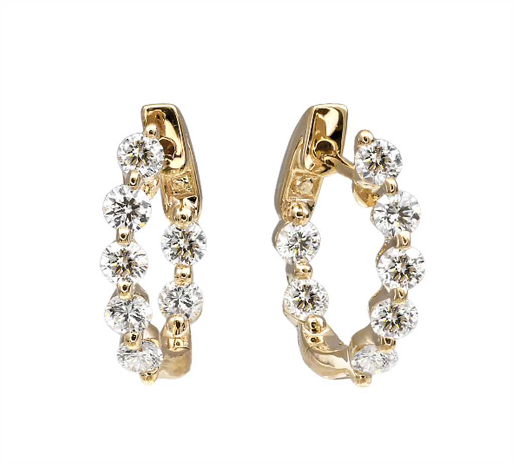 18KYG 1.09CTW Off Set Inside/Outside Diamond Hoops