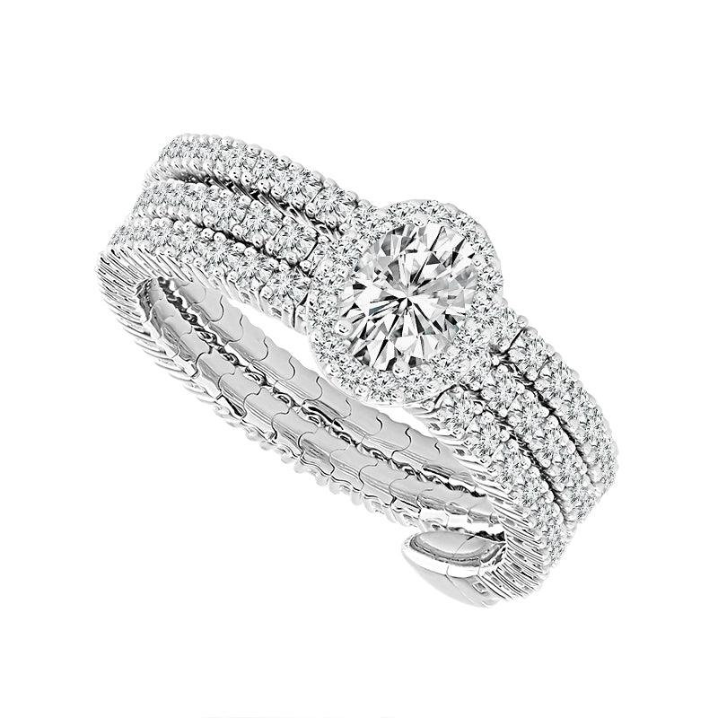 14K White Gold 1.50CTW Diamond Flexie Ring – Oval Center & Halo