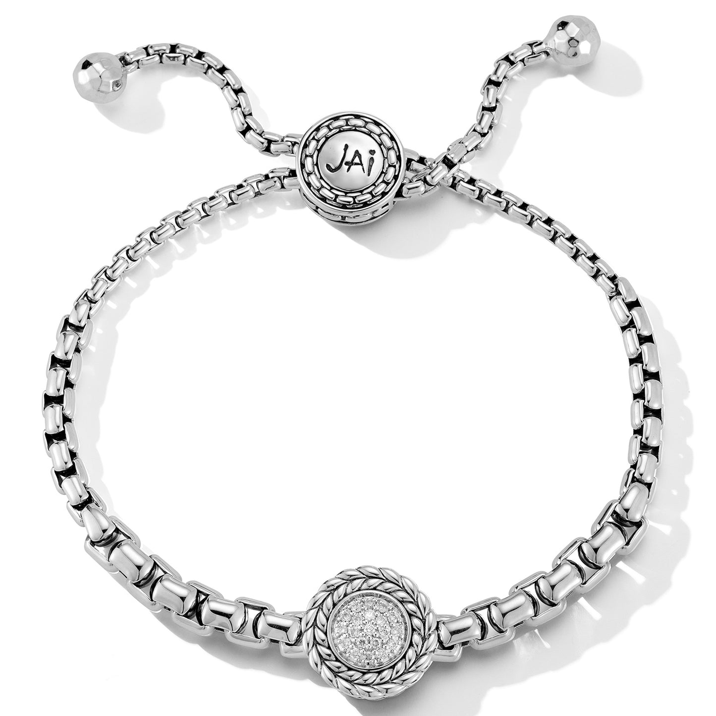 JAI Sterling Silver Diamond Adjustable Box Chain S | Silver Bracelets