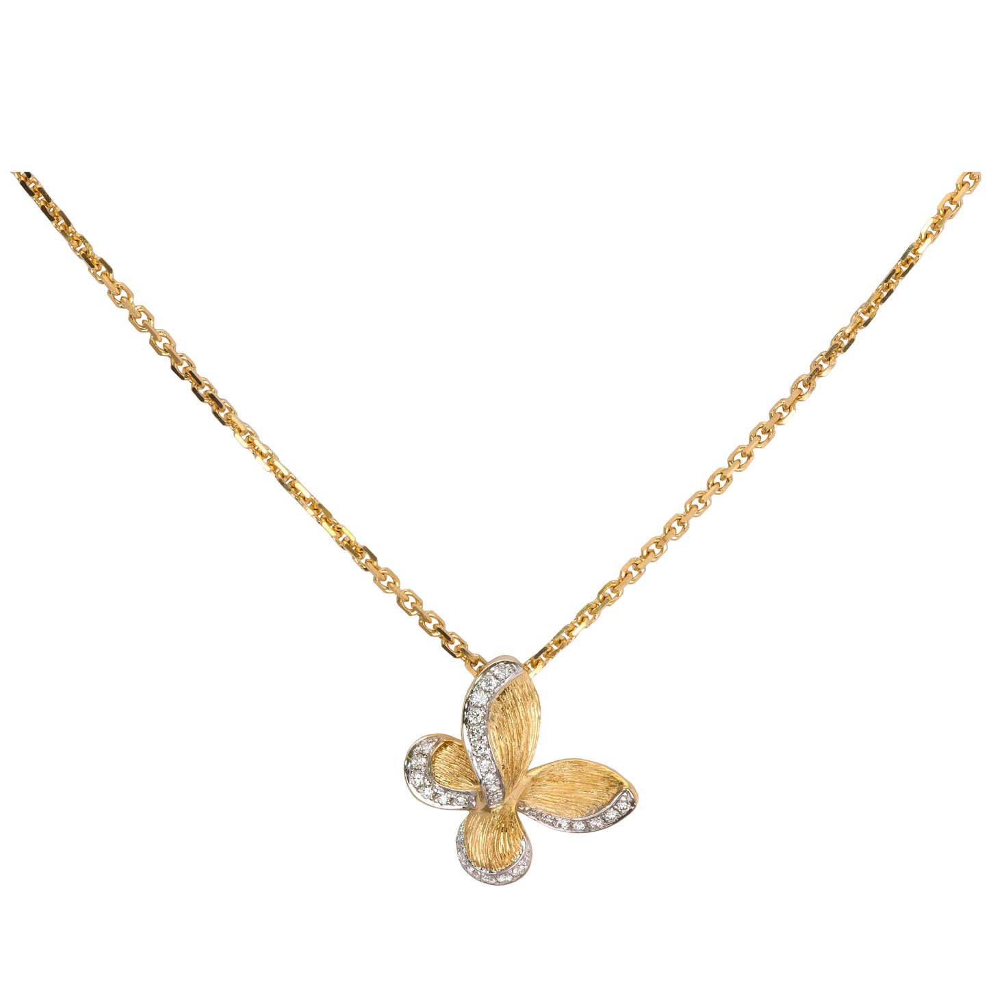 18K Yellow Gold .11CTW Natural Diamond Butterfly Necklace