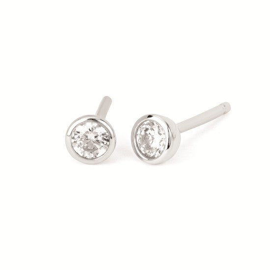 3.5 mm Created White Sapphire Bezel Birthstone Stud Earrings