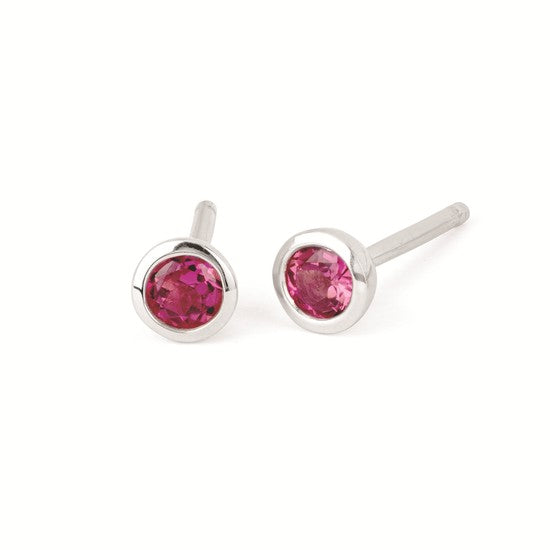 Pink Tourmaline Bezel Birthstone Stud Earrings