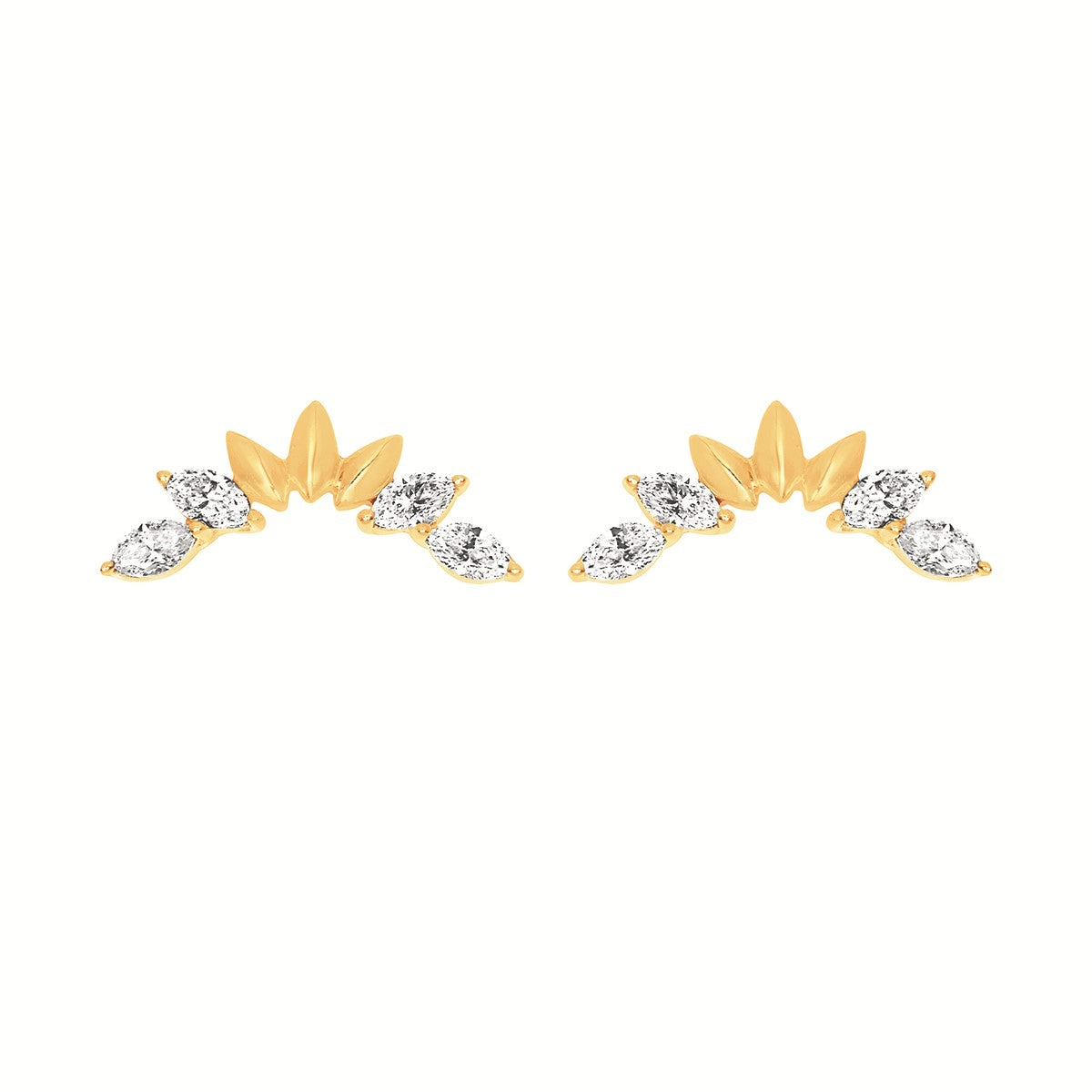 14K Yellow Gold .32CTW Natural Diamond Curved Stud Earrings