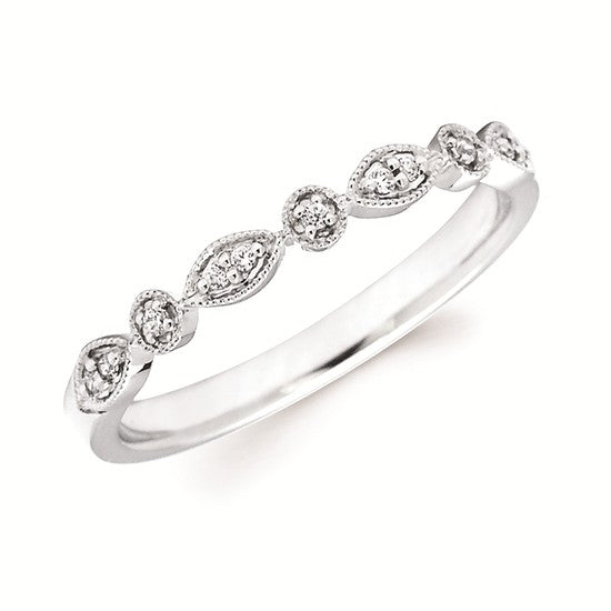 14KWG Teardrop & Round Diamond Stacking Band – .06CTW Vintage Charm