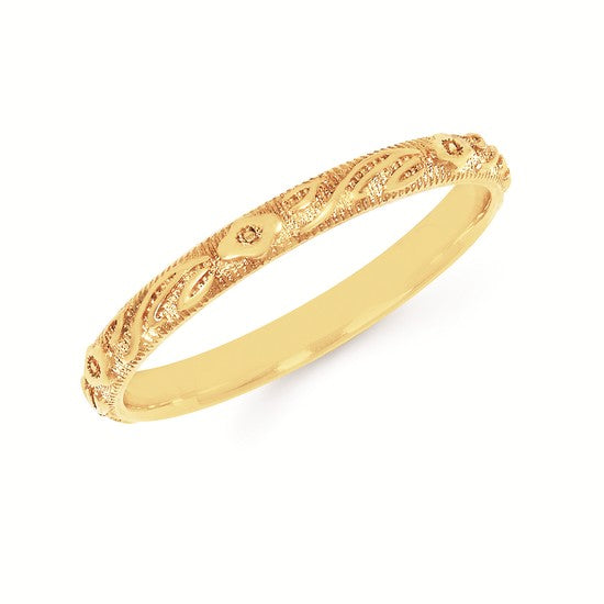 14K Yellow Gold Floral Engraved Wedding Band Size 6.5