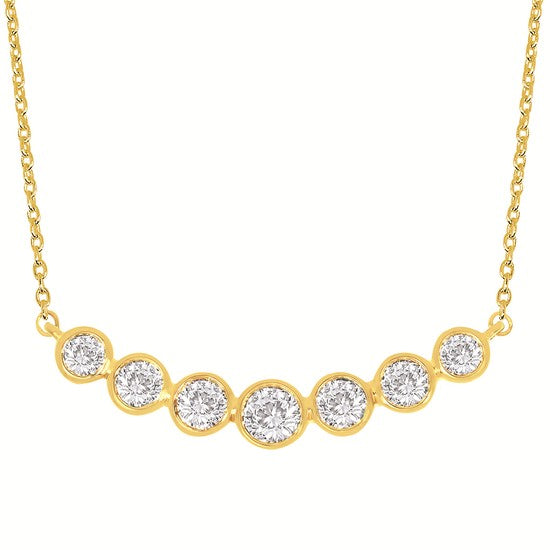 14KYG 1CTW 7-Diamond Bezel-Set Horizontal Necklace 20"
