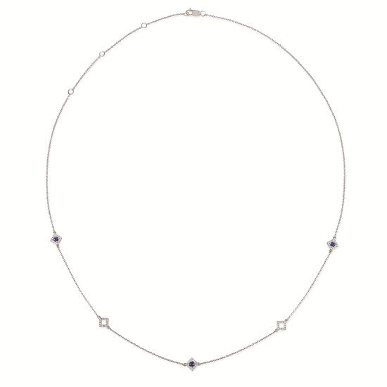 14K White Gold Sapphire & Diamond Station Necklace – .50CTW